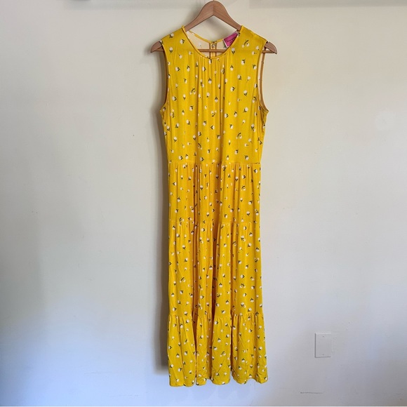 Kate Spade Yellow Sleeveless Dainty Bloom Tiered Maxi Dress 14 - Picture 1 of 6